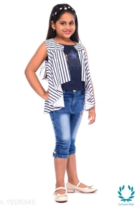 Pretty Stylish Girls Top Bottom Jacket Sets - 7-8 Years